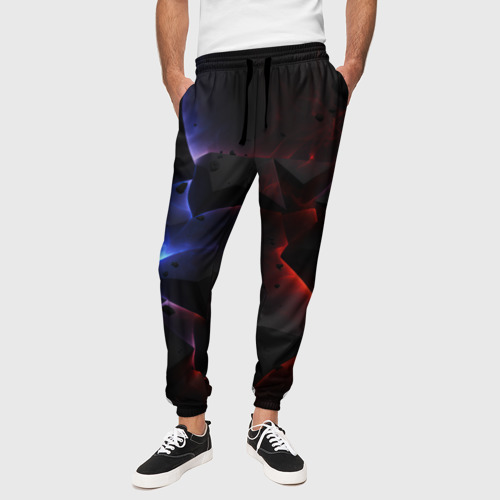 Мужские брюки 3D Объемные черные   плиты, цвет 3D печать - фото 4