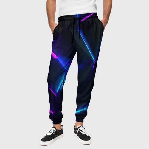 Мужские брюки 3D Синий и фиолетовый  неон, цвет 3D печать - фото 4