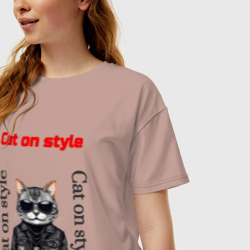 Женская футболка хлопок Oversize Cat on style - фото 2