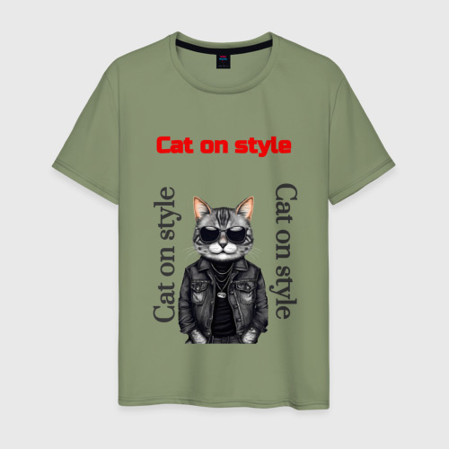 Мужская футболка хлопок Cat on style, цвет авокадо