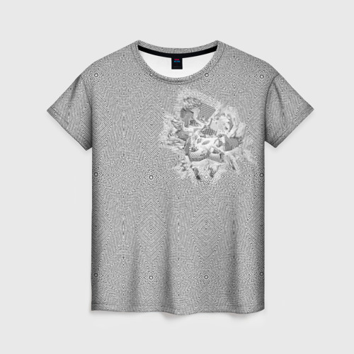 Женская футболка с принтом Мозаика с искажением в форме цветка, вид спереди №1
