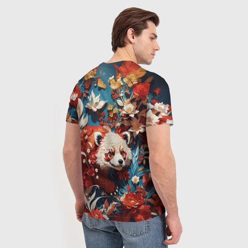 Мужская футболка 3D Красная панда в цветах, цвет 3D печать - фото 4