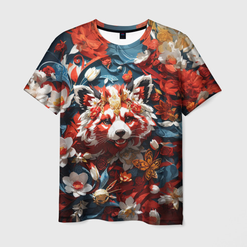Мужская футболка 3D Красная панда в цветах, цвет 3D печать