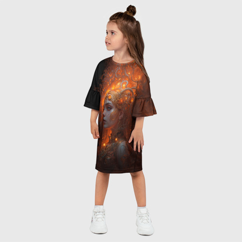 Детское платье 3D с принтом Огненная чародейка, фото на моделе #1