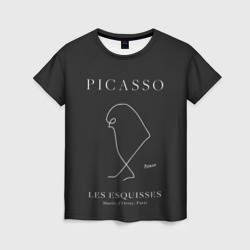 Женская футболка 3D Птица на черном - Пабло Пикассо