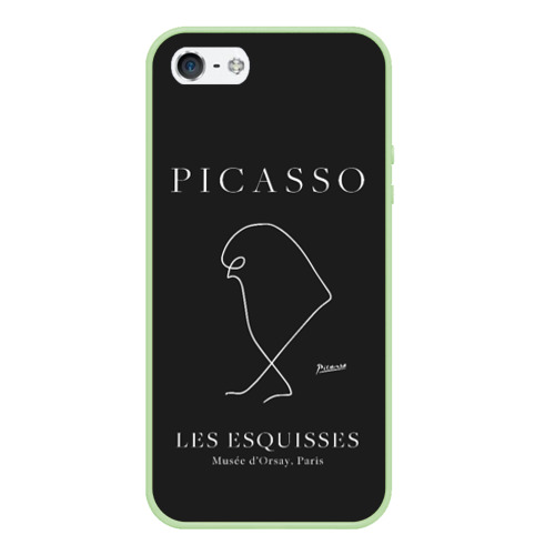 Чехол для iPhone 5/5S матовый Птица на черном - Пабло Пикассо, цвет салатовый