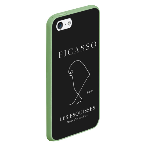 Чехол для iPhone 5/5S матовый Птица на черном - Пабло Пикассо, цвет салатовый - фото 3