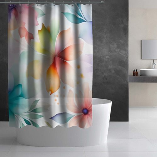 Штора 3D для ванной Акварельный цветочный принт - фото 2