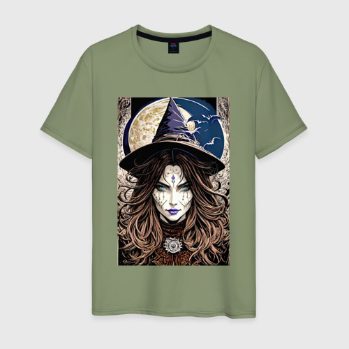 Мужская футболка хлопок с принтом Взгляд ведьмы - хэллоуин, вид спереди #2