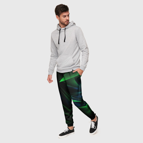 Мужские брюки 3D Dark green background, цвет 3D печать - фото 3