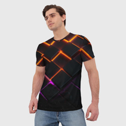 Мужская футболка 3D Неоновые световые плиты - фото 2