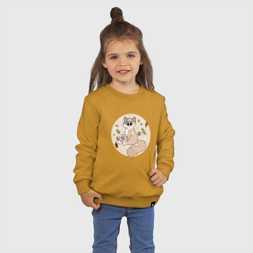 Детский свитшот хлопок Лесной котик, цвет горчичный - фото 3
