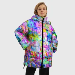 Женская зимняя куртка Oversize Яркий неоновый абстрактный Glitch - фото 2