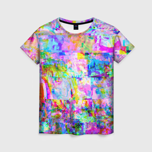 Женская футболка 3D Яркий неоновый абстрактный Glitch, цвет 3D печать