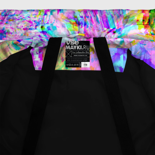 Зимняя куртка для девочек 3D Яркий неоновый абстрактный Glitch, цвет черный - фото 7