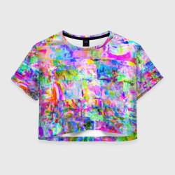 Женская футболка Crop-top 3D Яркий неоновый абстрактный Glitch