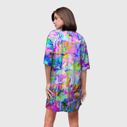 Платье с принтом Яркий неоновый абстрактный Glitch для женщины, вид на модели сзади №2. Цвет основы: белый