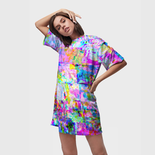 Платье-футболка 3D Яркий неоновый абстрактный Glitch, цвет 3D печать - фото 3