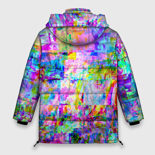 Женская зимняя куртка Oversize Яркий неоновый абстрактный Glitch, цвет черный - фото 2