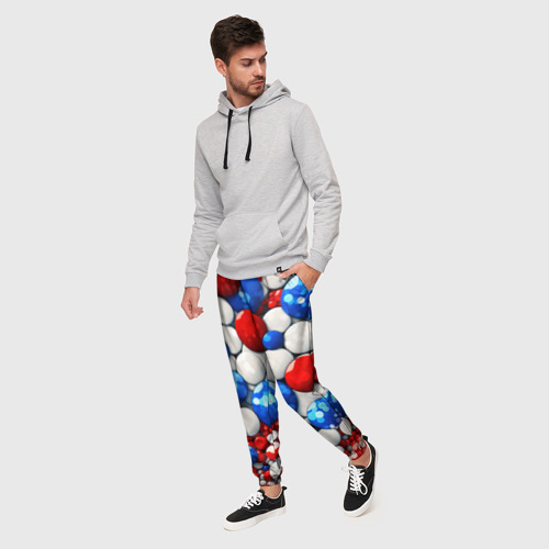 Мужские брюки 3D Шарики в цветах флага РФ, цвет 3D печать - фото 3