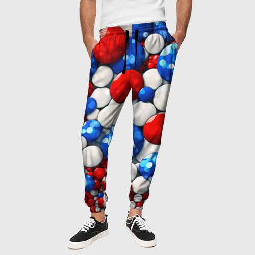 Мужские брюки 3D Шарики в цветах флага РФ, цвет 3D печать - фото 4