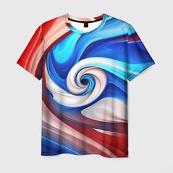 Мужская футболка 3D Волны в цвете флага РФ