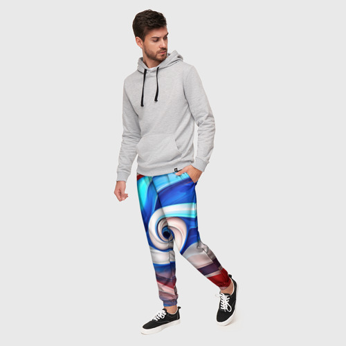 Мужские брюки 3D Волны в цвете флага РФ, цвет 3D печать - фото 3