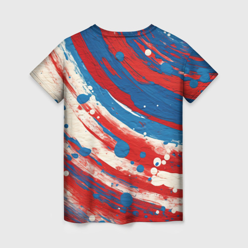 Женская футболка 3D с принтом Краски в цветах флага РФ, вид сзади #1