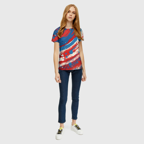 Женская футболка 3D с принтом Краски в цветах флага РФ, вид сбоку #3
