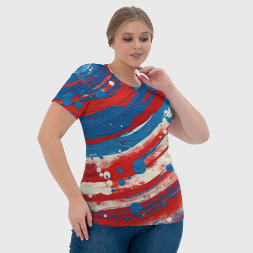 Женская футболка 3D с принтом Краски в цветах флага РФ, фото #4