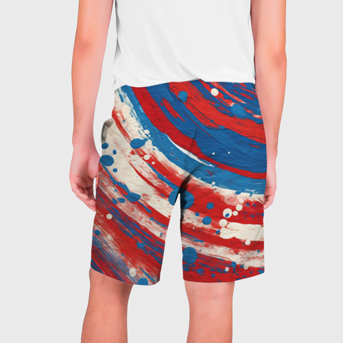 Мужские шорты 3D с принтом Краски в цветах флага РФ, вид сзади #1