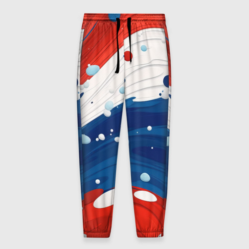 Мужские брюки 3D Брызги красок в цветах флага РФ, цвет 3D печать