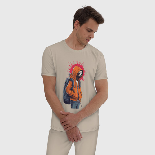 Мужская пижама хлопок Школьник ленивец, цвет миндальный - фото 3