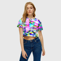 Женская футболка Crop-top 3D Пиксельная яркая абстракция - фото 2