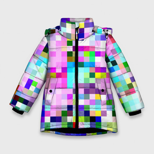 Зимняя куртка для девочек 3D Пиксельная яркая абстракция, цвет черный