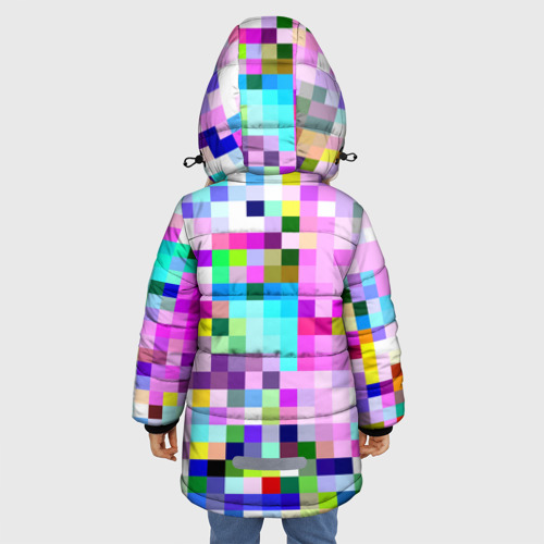 Зимняя куртка для девочек 3D Пиксельная яркая абстракция, цвет черный - фото 4