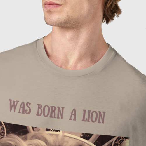 Мужская футболка хлопок Was born a lion, цвет миндальный - фото 6