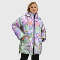 Женская зимняя куртка Oversize Абстрактные розовые волны - фото 2