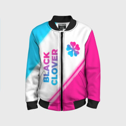 Детский бомбер 3D Black Clover neon gradient style: надпись, символ