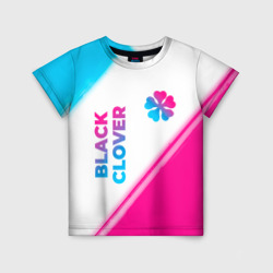 Детская футболка 3D Black Clover neon gradient style: надпись, символ