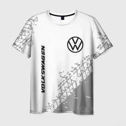 Мужская футболка 3D Volkswagen Speed на светлом фоне со следами шин: надпись, символ