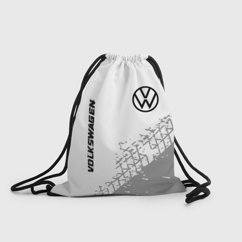 Рюкзак-мешок 3D Volkswagen Speed на светлом фоне со следами шин: надпись, символ