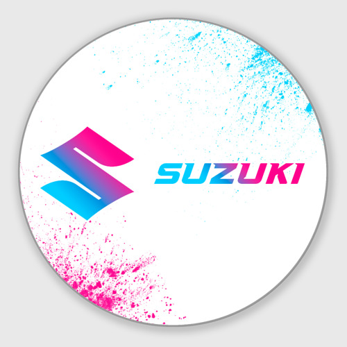 Круглый коврик для мышки Suzuki neon gradient style: надпись и символ