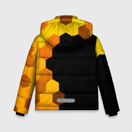 Зимняя куртка для мальчиков 3D с принтом Need for Speed - gold gradient: по-вертикали, вид сзади #1