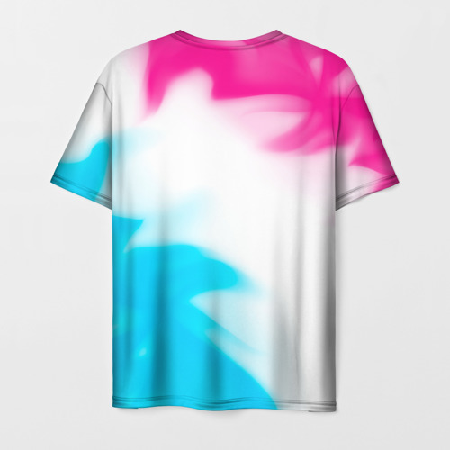 Мужская футболка 3D с принтом Rainbow Six neon gradient style: надпись, символ, вид сзади #1