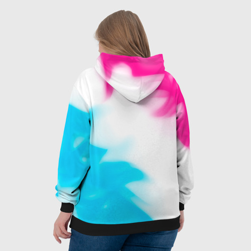 Женская толстовка 3D с принтом Rainbow Six neon gradient style: надпись, символ, вид сзади #2