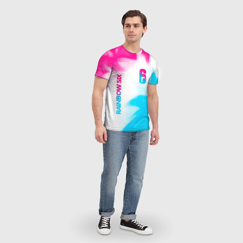 Мужская футболка 3D с принтом Rainbow Six neon gradient style: надпись, символ, вид сбоку #3