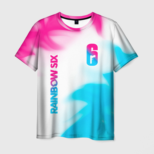 Мужская футболка 3D с принтом Rainbow Six neon gradient style: надпись, символ, вид спереди #2