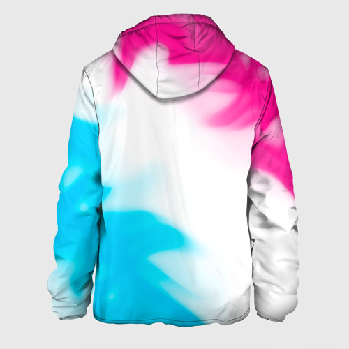 Мужская куртка 3D с принтом Rainbow Six neon gradient style: надпись, символ, вид сзади #1