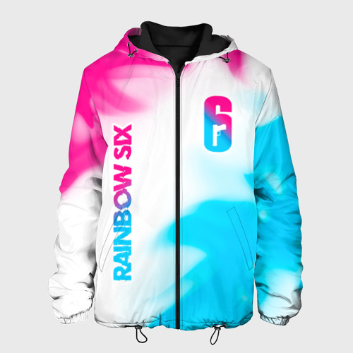 Мужская куртка 3D с принтом Rainbow Six neon gradient style: надпись, символ, вид спереди #2